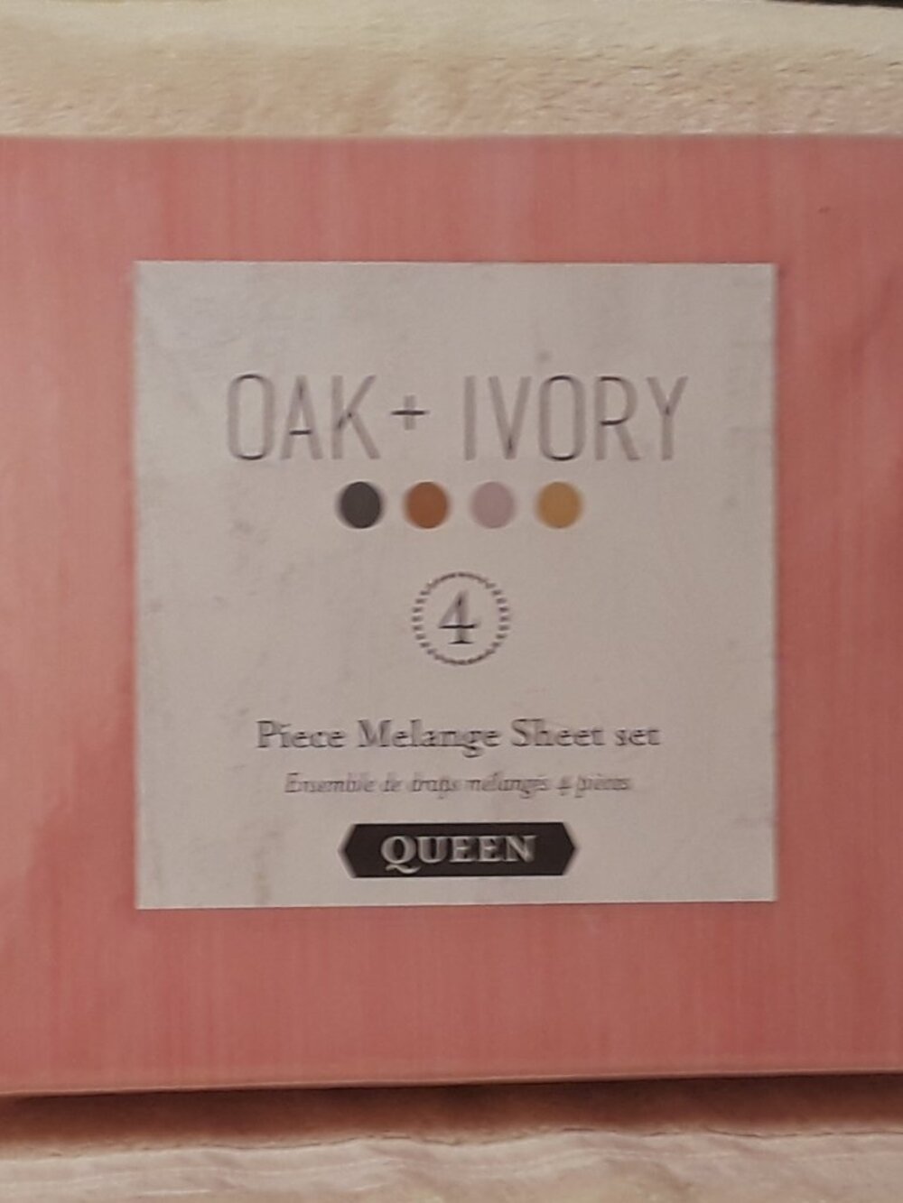 Queen Sheet Set 4-Pc Melange Peachy/Pink Microfiber NWT Bedding Oak & Ivory